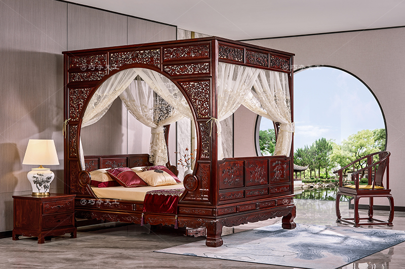 花鳥(niǎo)雙月洞門(mén)架子床